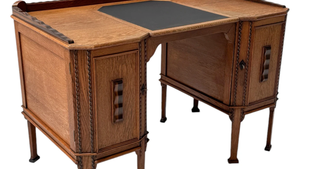 Art Deco Amsterdamse School Oak Pedestal Desk, 1920s